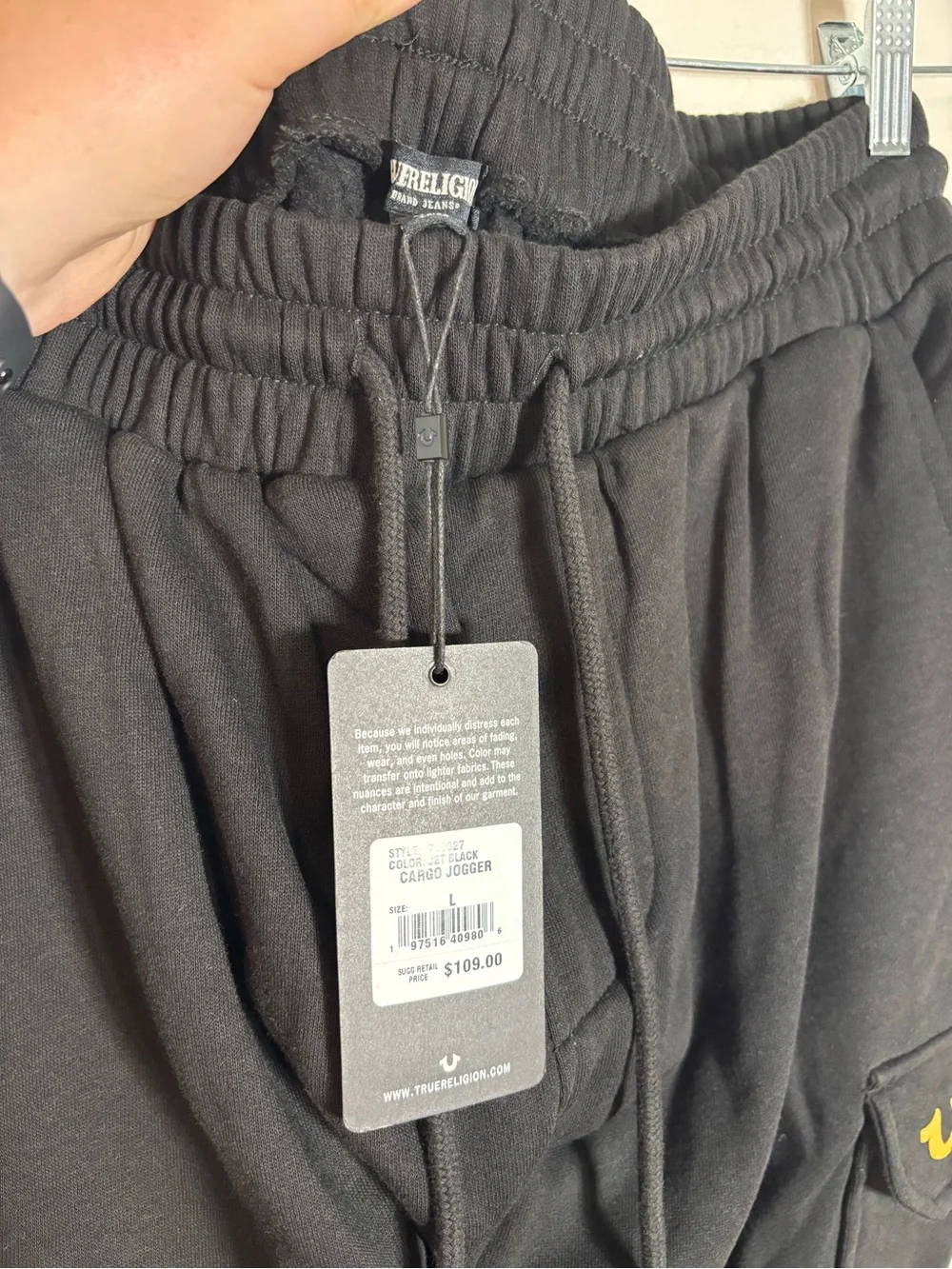 True Religion Cargo Joggers Sweatpants Large Thick Stitch